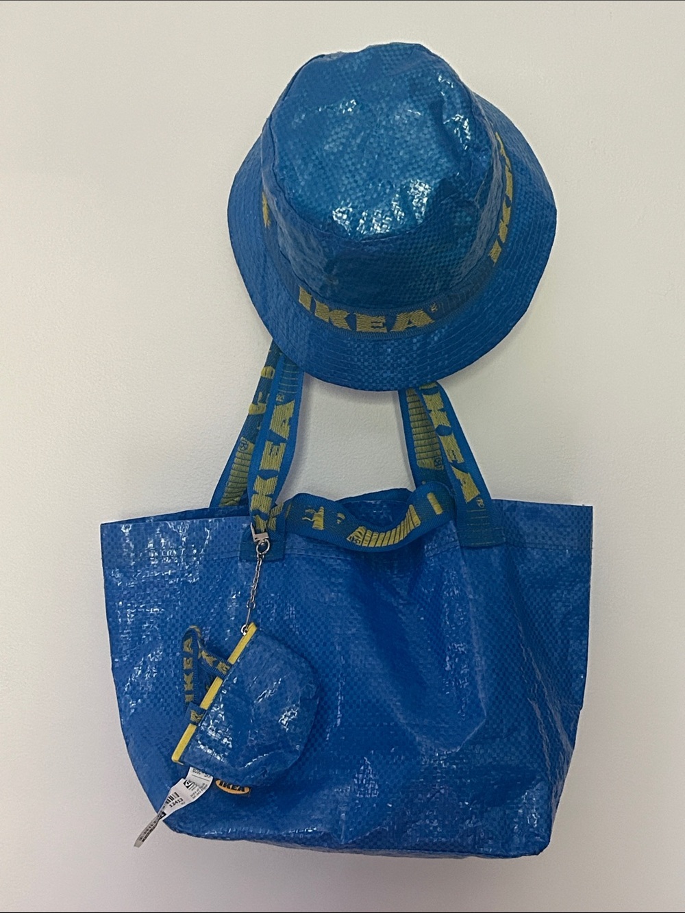 IKEA Trio- Blue Tote Bag with Matching Bucket Hat and Mini Pouch